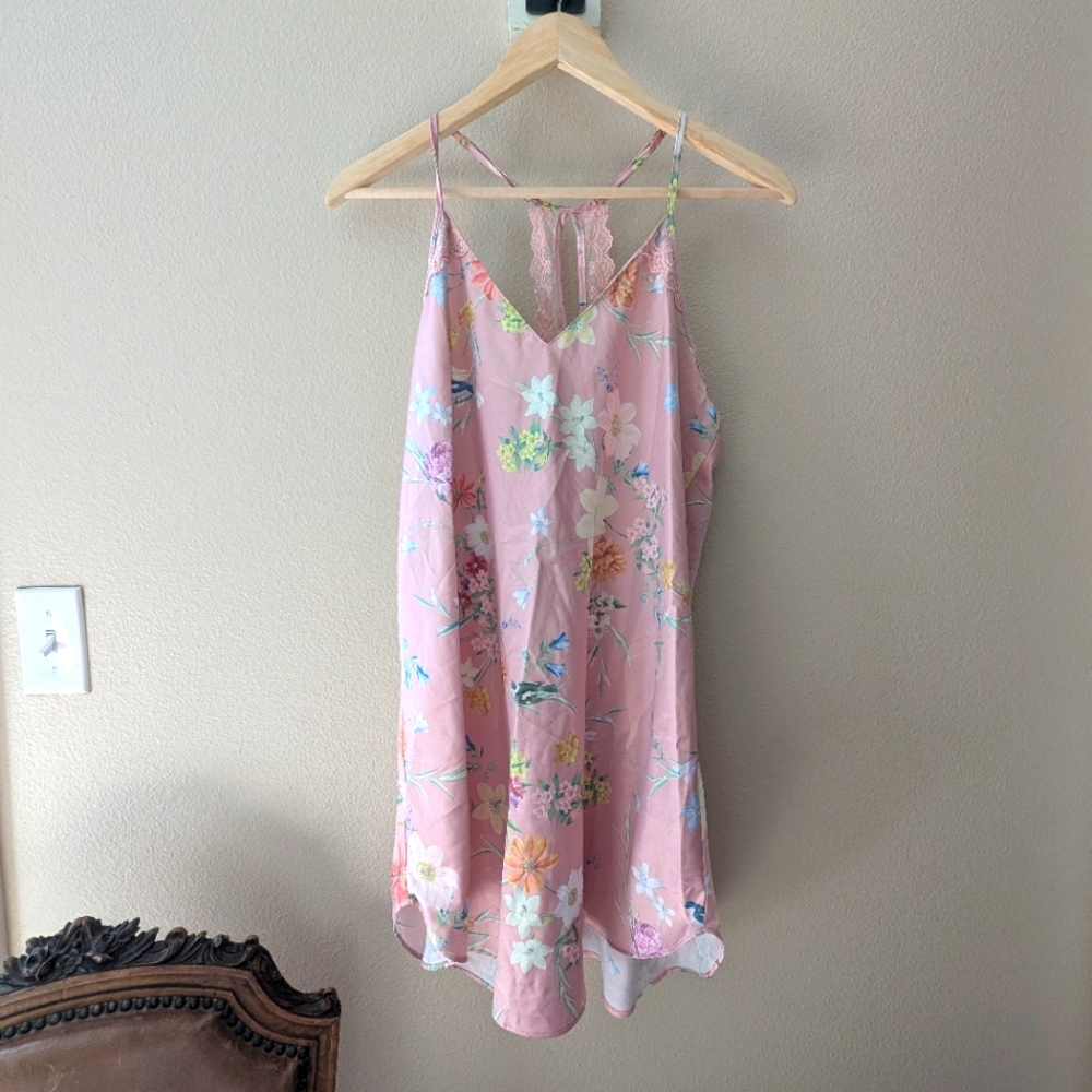 Flora Nikrooz Gabrielle Floral Chemise - Pink Size Large Satin Floral Lace Back